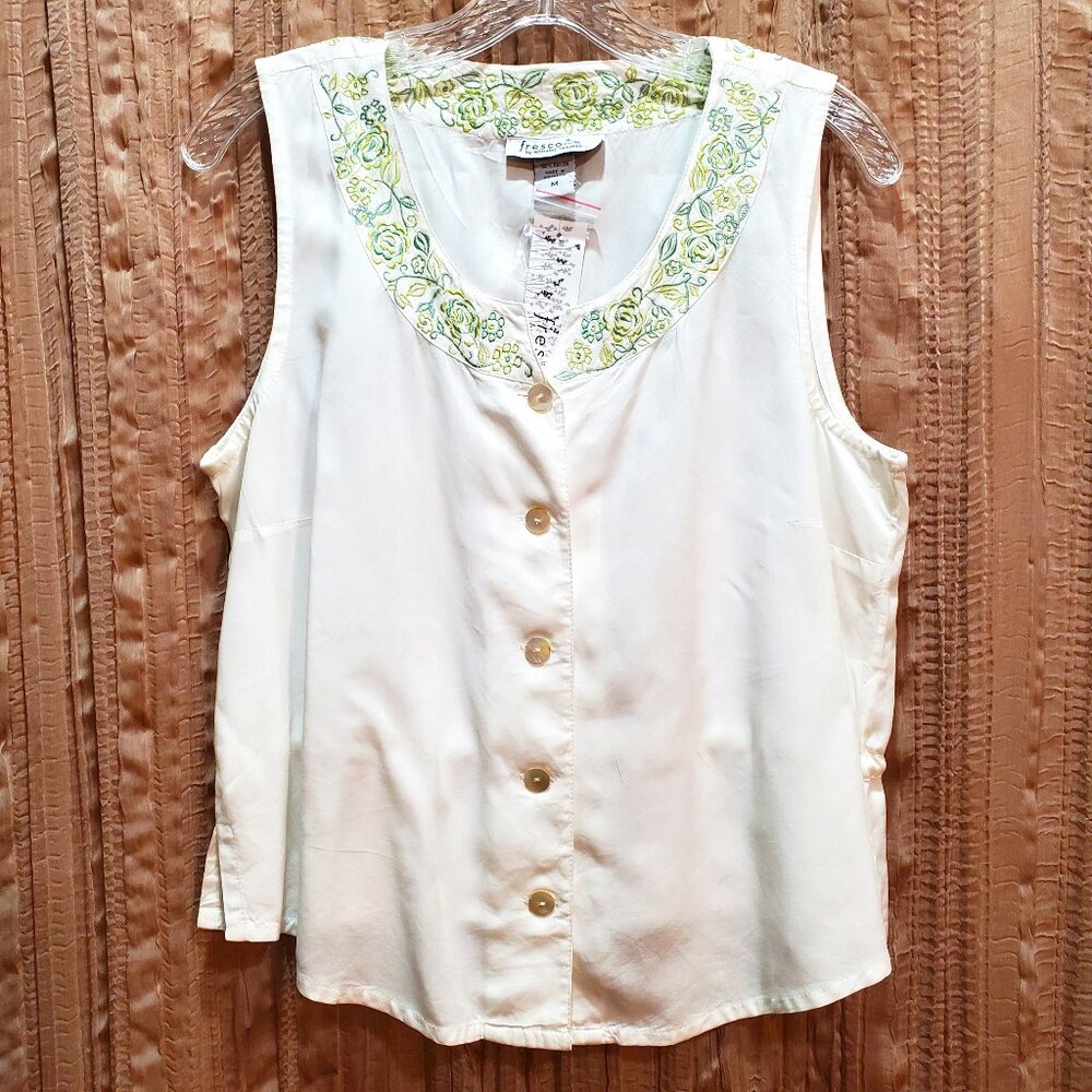 NWT Fresco By Nomadic Traders Sleeveless Top Floral Embroidered Tank Top Medium